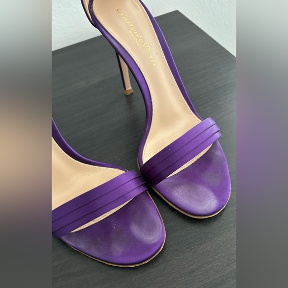 Gianvito Rossi Purple Satin Crystal Heels | Ankle Strap Sandals with Box - Picture 3 of 10